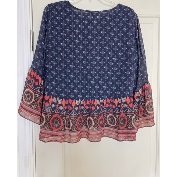 Joie silk flowy boho bohemian top peplum navy blue burgundy - Size M - Picture 3 of 4